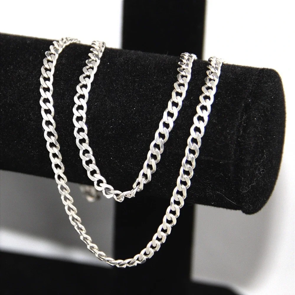 925 Sterling Silver Curb Chain Necklace 20 Inch 3.7mm Italy Flat Link Men Women